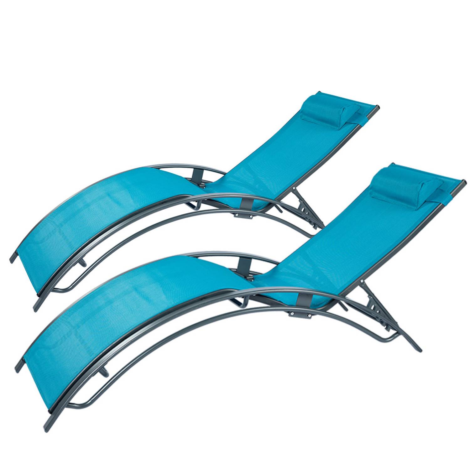 Concept Usine - Lot de 2 transats ajustables gris et bleu CALI - Image 1