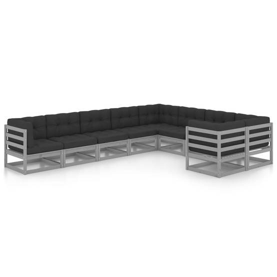 Helloshop26 - Salon de jardin meuble d'extérieur ensemble de mobilier 9 pièces avec coussins gris bois de pin massif - Image 1