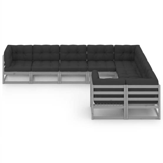 Helloshop26 - Salon de jardin meuble d'extérieur ensemble de mobilier 9 pièces avec coussins gris bois de pin massif - Image 2