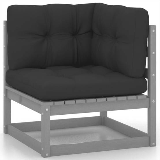 Helloshop26 - Salon de jardin meuble d'extérieur ensemble de mobilier 9 pièces avec coussins gris bois de pin massif - Image 3