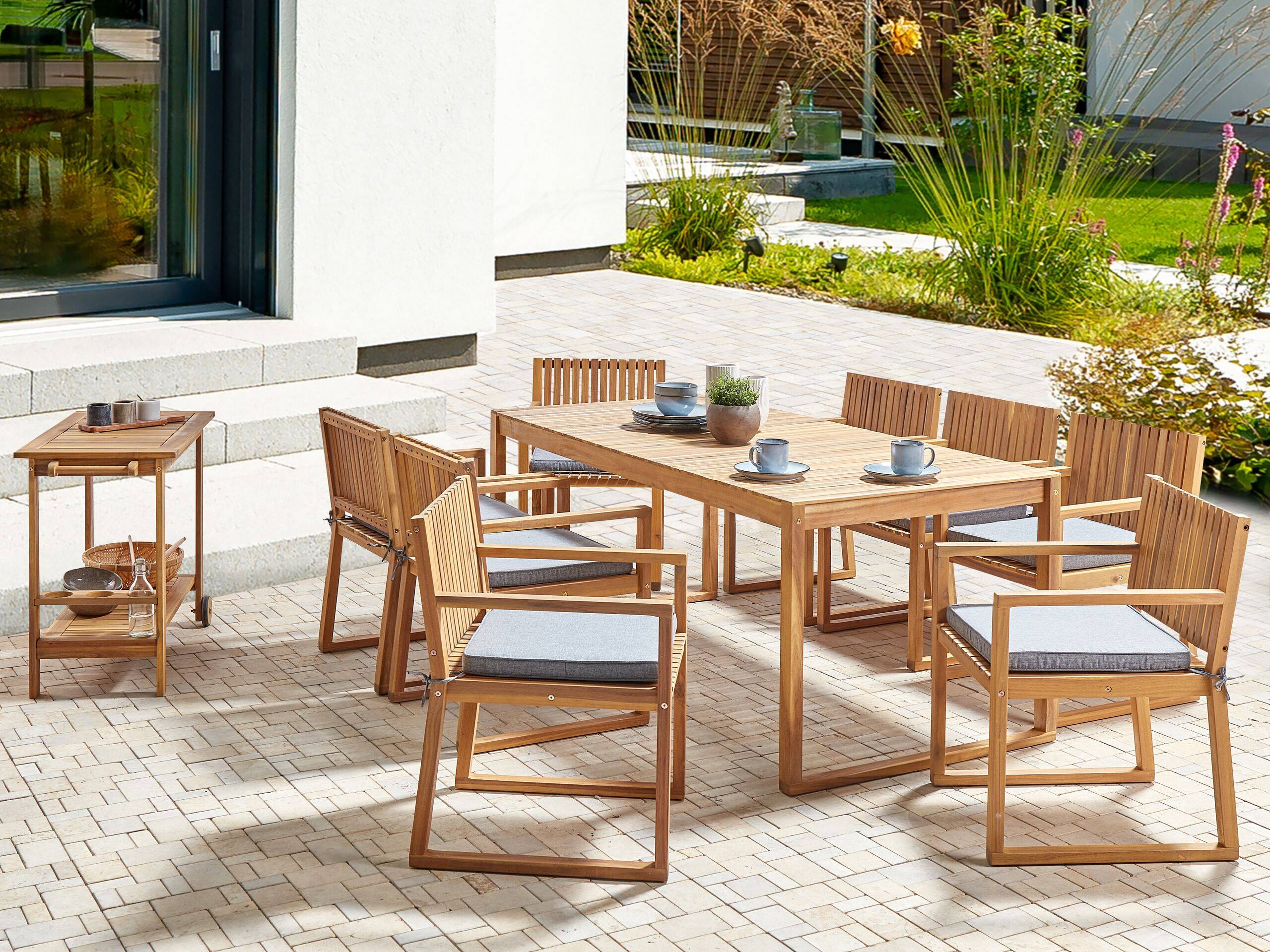 Beliani - Ensemble de Jardin 8 Places avec Coussins Gris en Bois d'Acacia Table et Chaises Style Rustique - Image 2