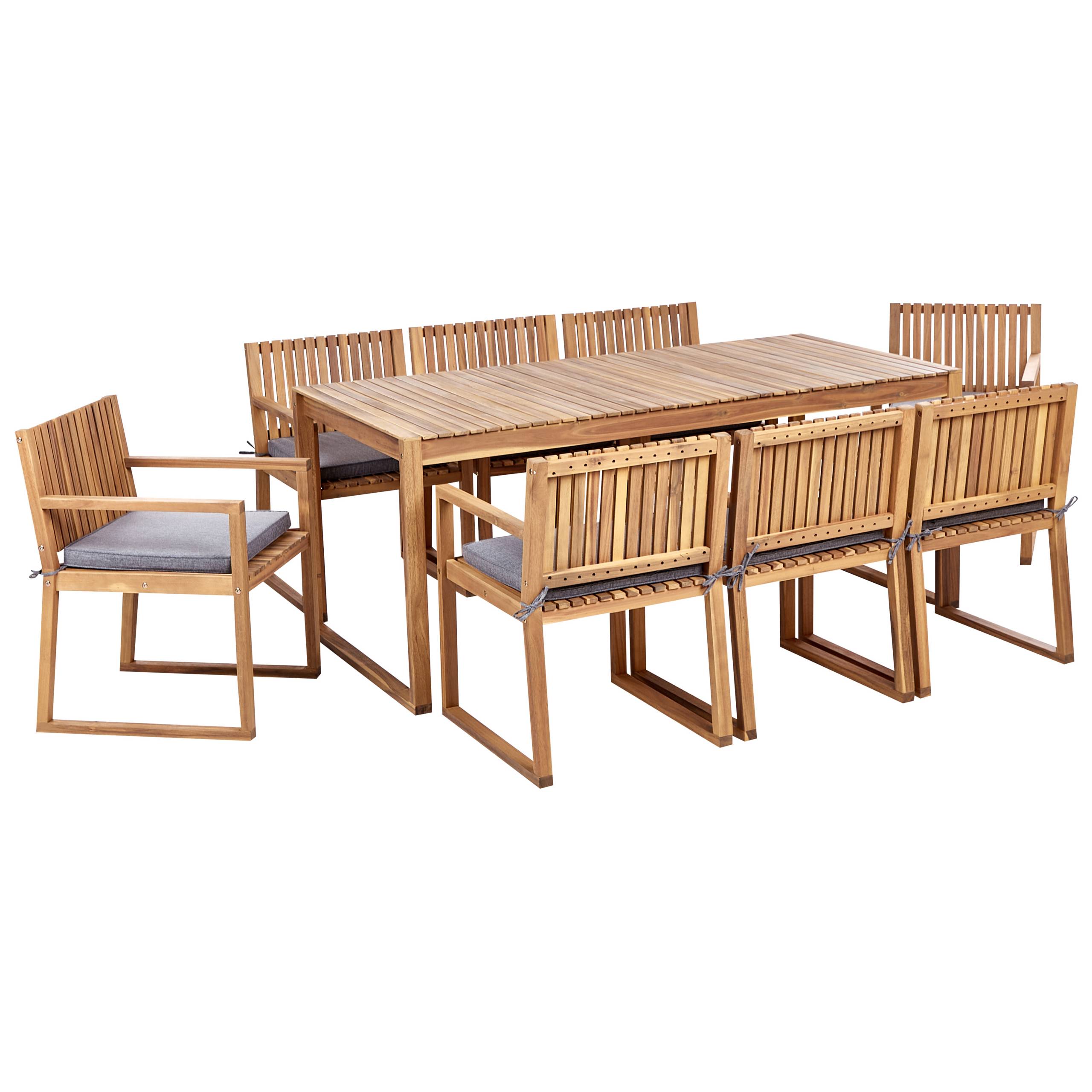 Beliani - Ensemble de Jardin 8 Places avec Coussins Gris en Bois d'Acacia Table et Chaises Style Rustique - Image 1