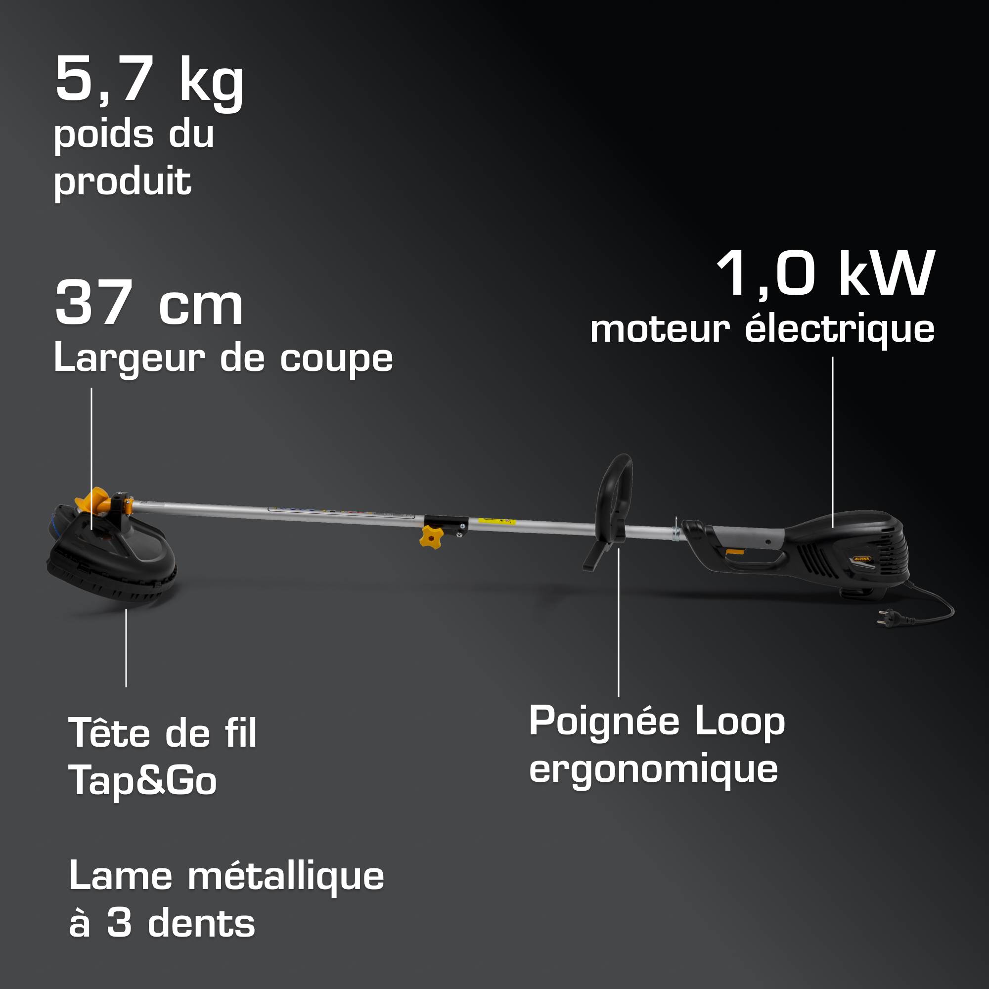 Alpina - Débroussailleuse électrique ABR 1.0 EJ, 1000W, largeur 37cm - Alpina - Image 6