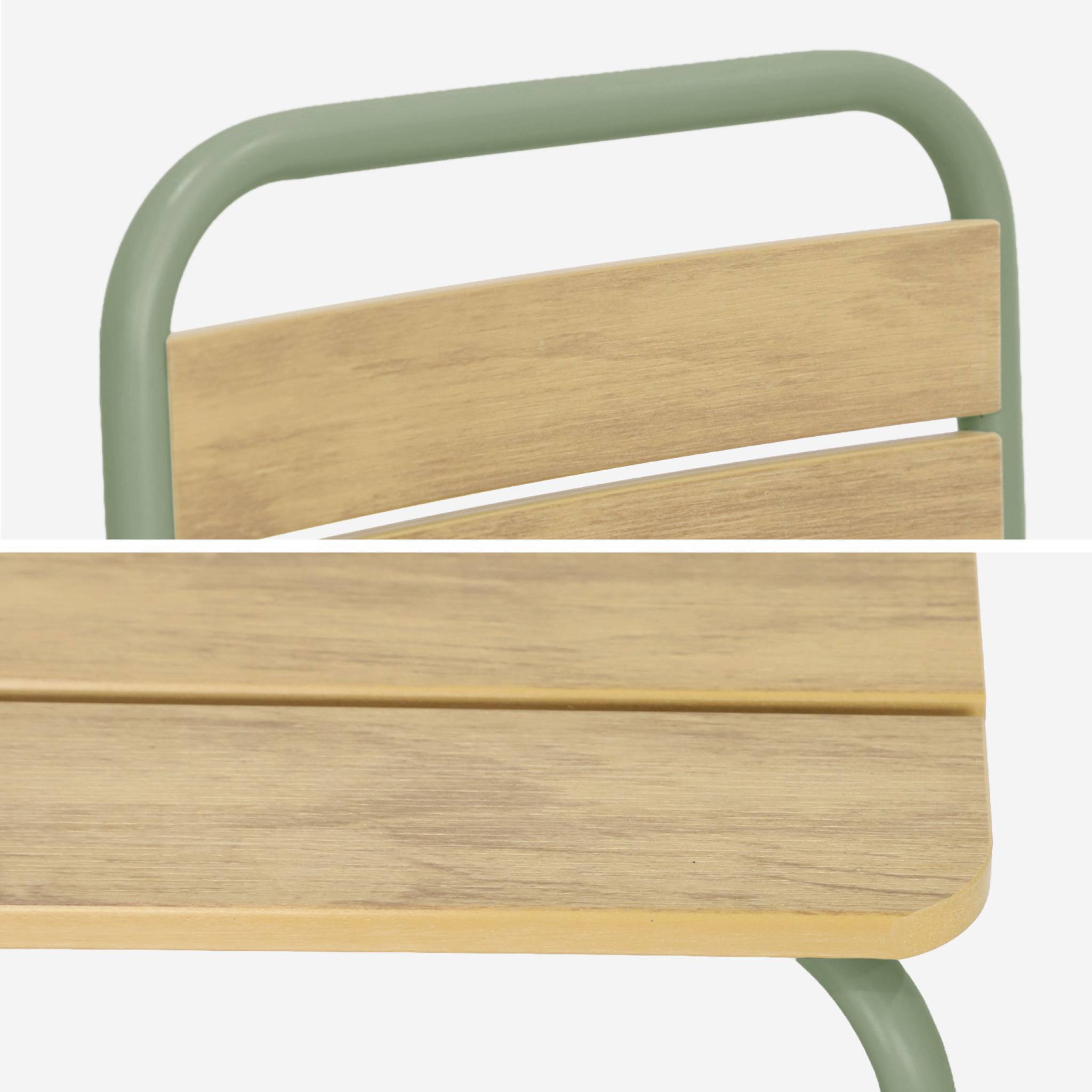 Table de jardin enfant acier et décor bois + 2 assises vert de gris - Suzie | sweeek - Image 3