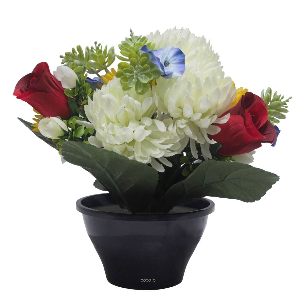 Vasque de Dahlia, Chrysantheme, mini fleurs Crème artificiels pour la toussaint - couleur: Crème - Image 1