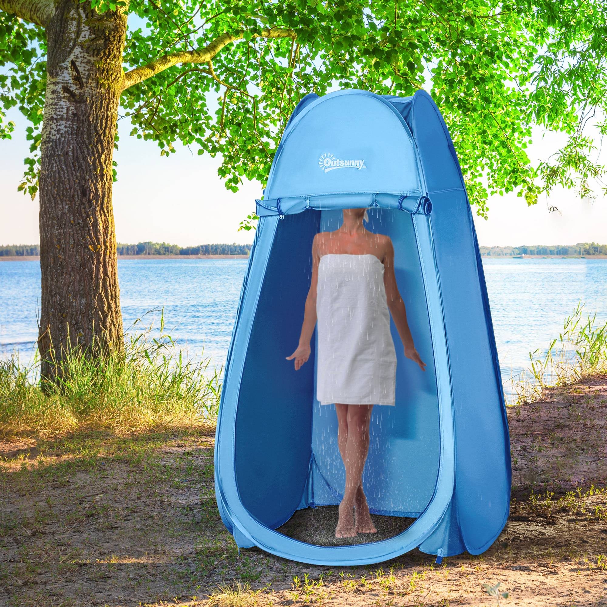 Tente de douche polyester bleu 100 x 100 x 185 cm - PANGIVO - Image 4