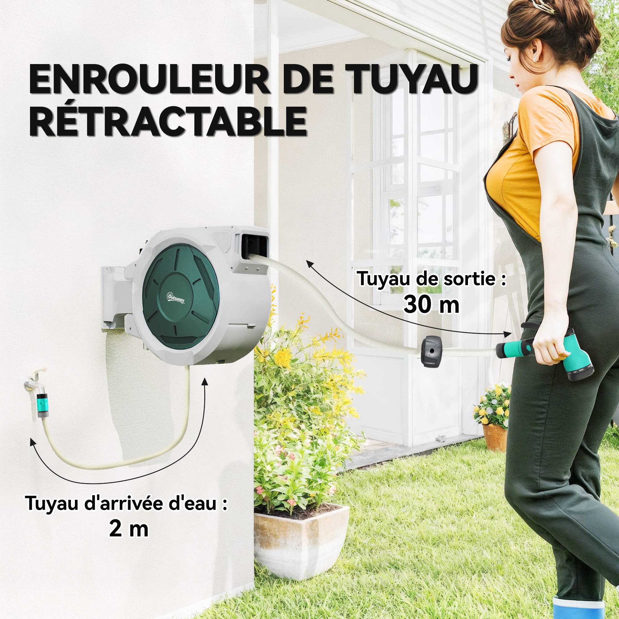 ComfortXL - Enrouleur tuyau arrosage PP gris 30 m Ø 15 mm mural pivotant 180° automatique - ComfortXL Outdoor Living - Image 5