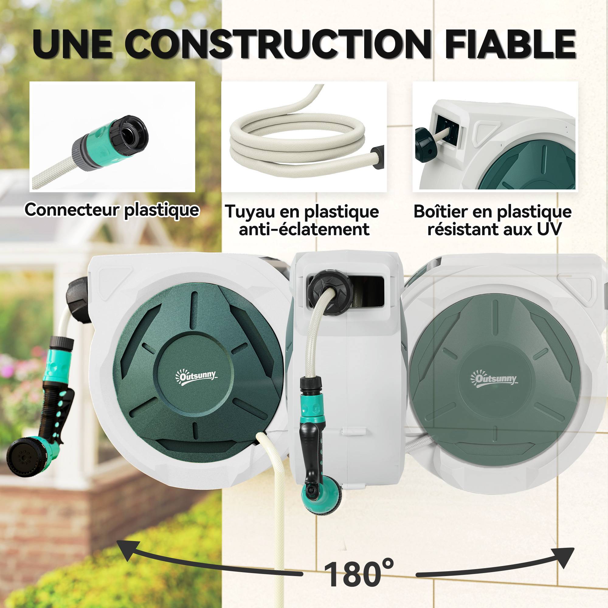 ComfortXL - Enrouleur tuyau arrosage PP gris 30 m Ø 15 mm mural pivotant 180° automatique - ComfortXL Outdoor Living - Image 6