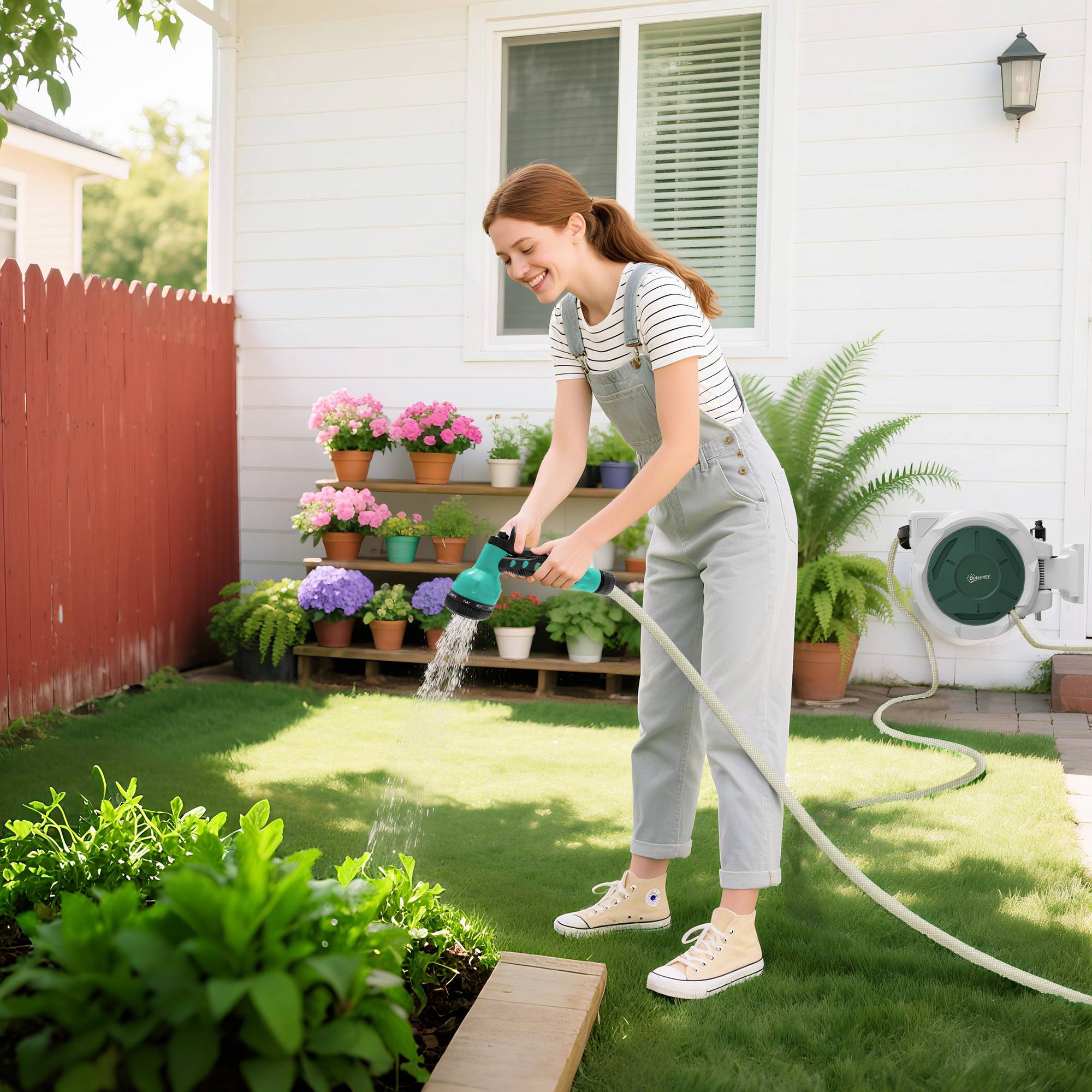 ComfortXL - Enrouleur tuyau arrosage PP gris 30 m Ø 15 mm mural pivotant 180° automatique - ComfortXL Outdoor Living - Image 9
