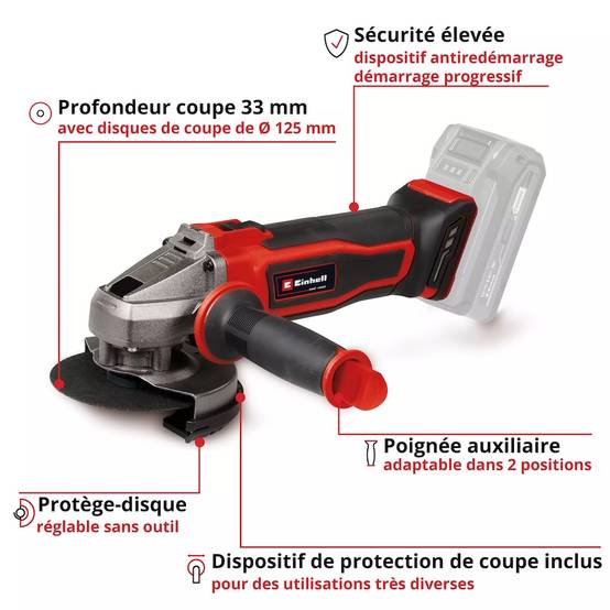 Einhell - Meuleuse d’angle sans fil – TE-AG 18/125-2 Li – Ø 125 mm – 18 V – 8 500 tr/min – Solo – Profondeur 33 mm – Poignée 2 positions Einhell - Image 3