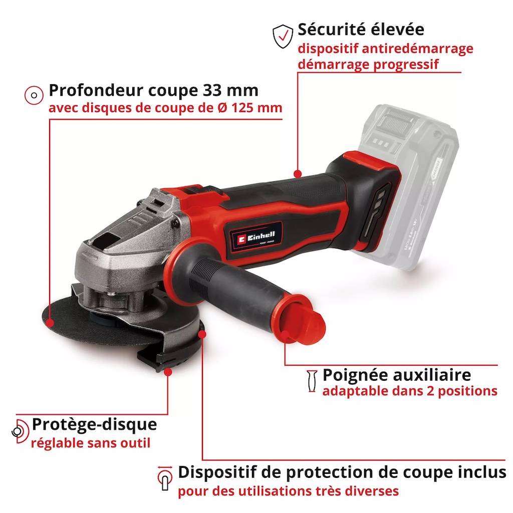 Einhell - Meuleuse d’angle sans fil – TE-AG 18/125-2 Li – Ø 125 mm – 18 V – 8 500 tr/min – Solo – Profondeur 33 mm – Poignée 2 positions Einhell - Image 3