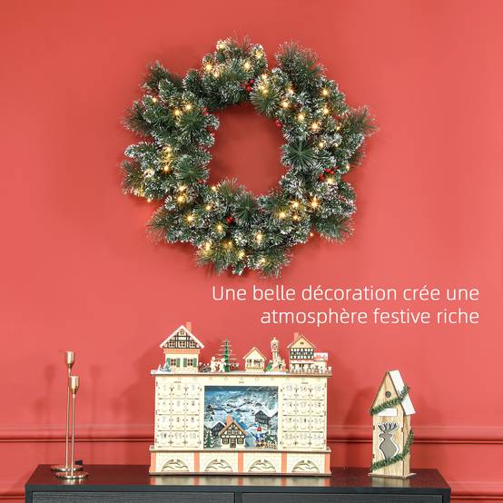 ComfortXL - Couronne de Noël lumineuse en plastique vert Ø 60 cm pour porte avec baies rouges 50 LED et minuterie 6 h - Image 4