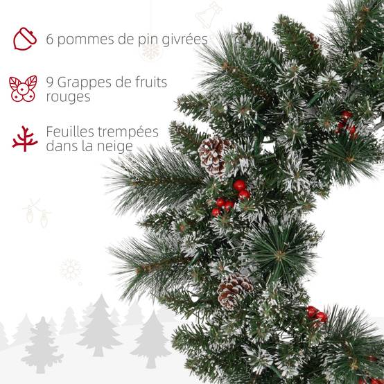 ComfortXL - Couronne de Noël lumineuse en plastique vert Ø 60 cm pour porte avec baies rouges 50 LED et minuterie 6 h - Image 6