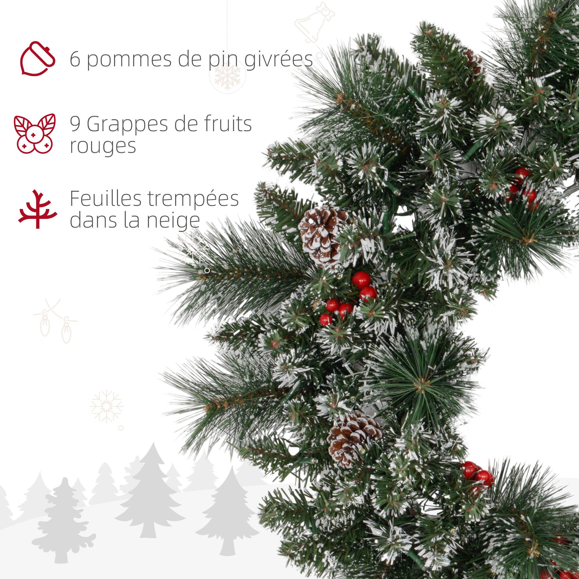 ComfortXL - Couronne de Noël lumineuse en plastique vert Ø 60 cm pour porte avec baies rouges 50 LED et minuterie 6 h - Image 6