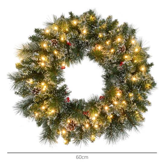 ComfortXL - Couronne de Noël lumineuse en plastique vert Ø 60 cm pour porte avec baies rouges 50 LED et minuterie 6 h - Image 3