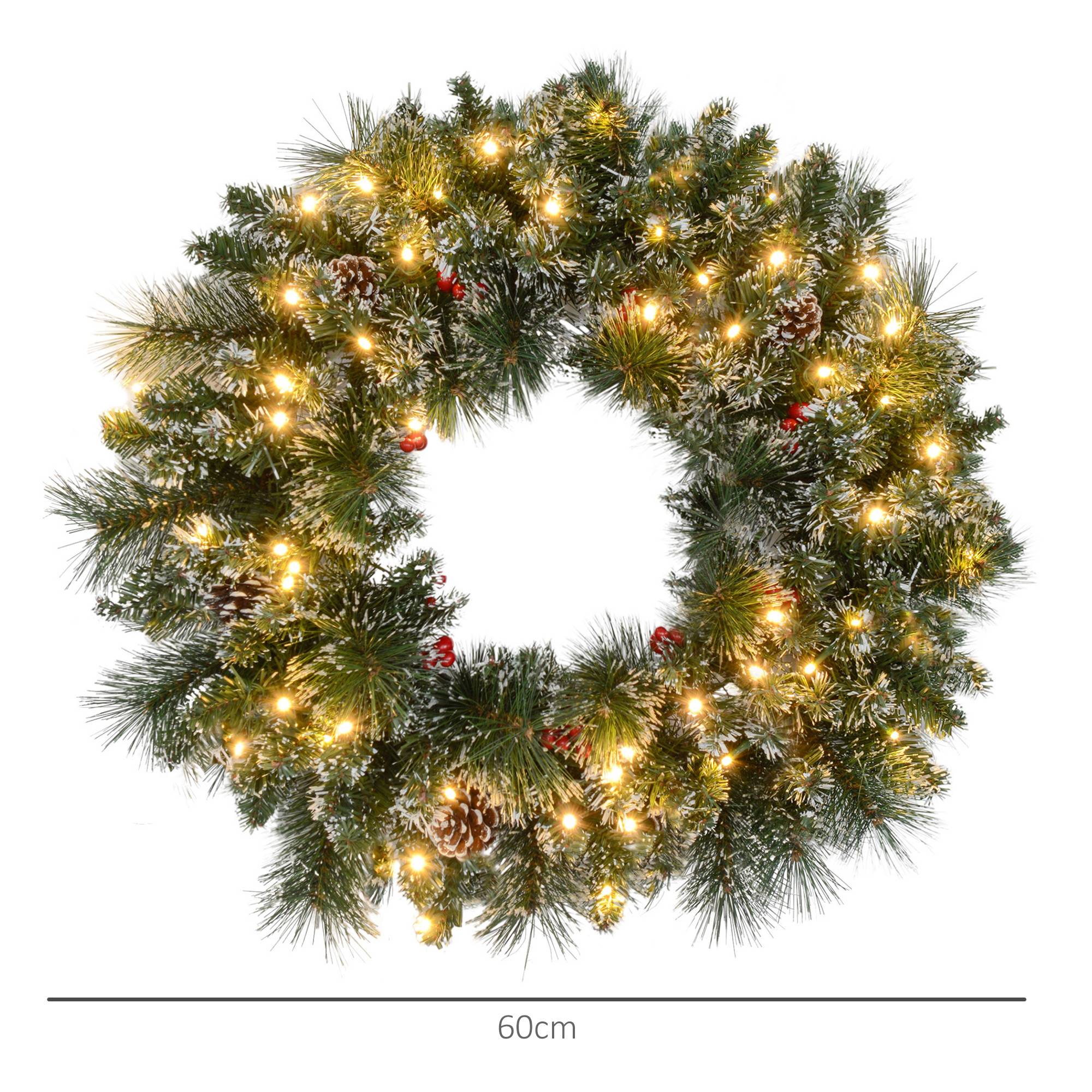 ComfortXL - Couronne de Noël lumineuse en plastique vert Ø 60 cm pour porte avec baies rouges 50 LED et minuterie 6 h - Image 3