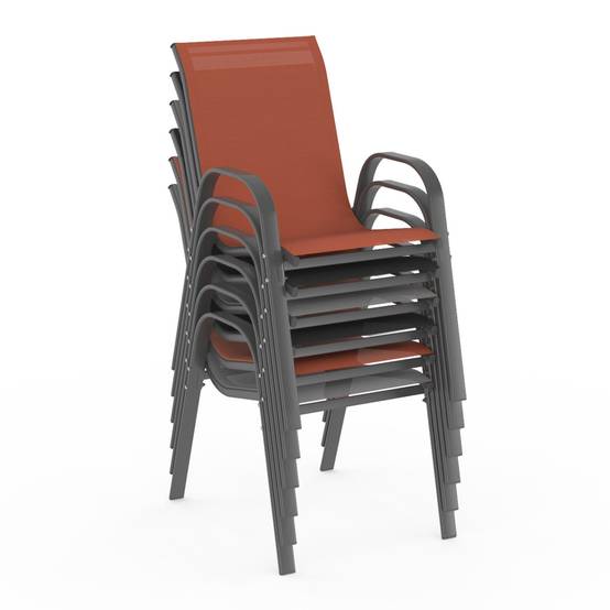 Lot de 6 chaises de jardin LYMA métal et textilène empilables gris noir et terracotta - Image 4