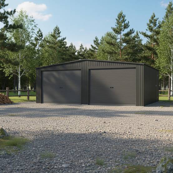 X-Metal - Garage double 32,67 m² acier galvanisé anthracite 2 portes enroulables X-Metal - Image 1