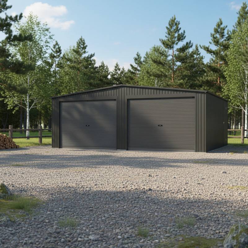 X-Metal - Garage double 32,67 m² acier galvanisé anthracite 2 portes enroulables X-Metal - Image 1