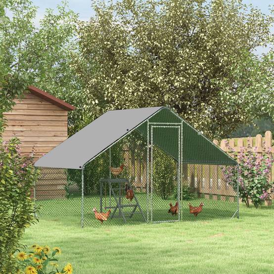 Enclos Poulailler Extérieur Acier Galvanisé 6m² Poules Lapins Toit Bâche 3x2x2m Argent - ComfortXL Pet Living - Image 8