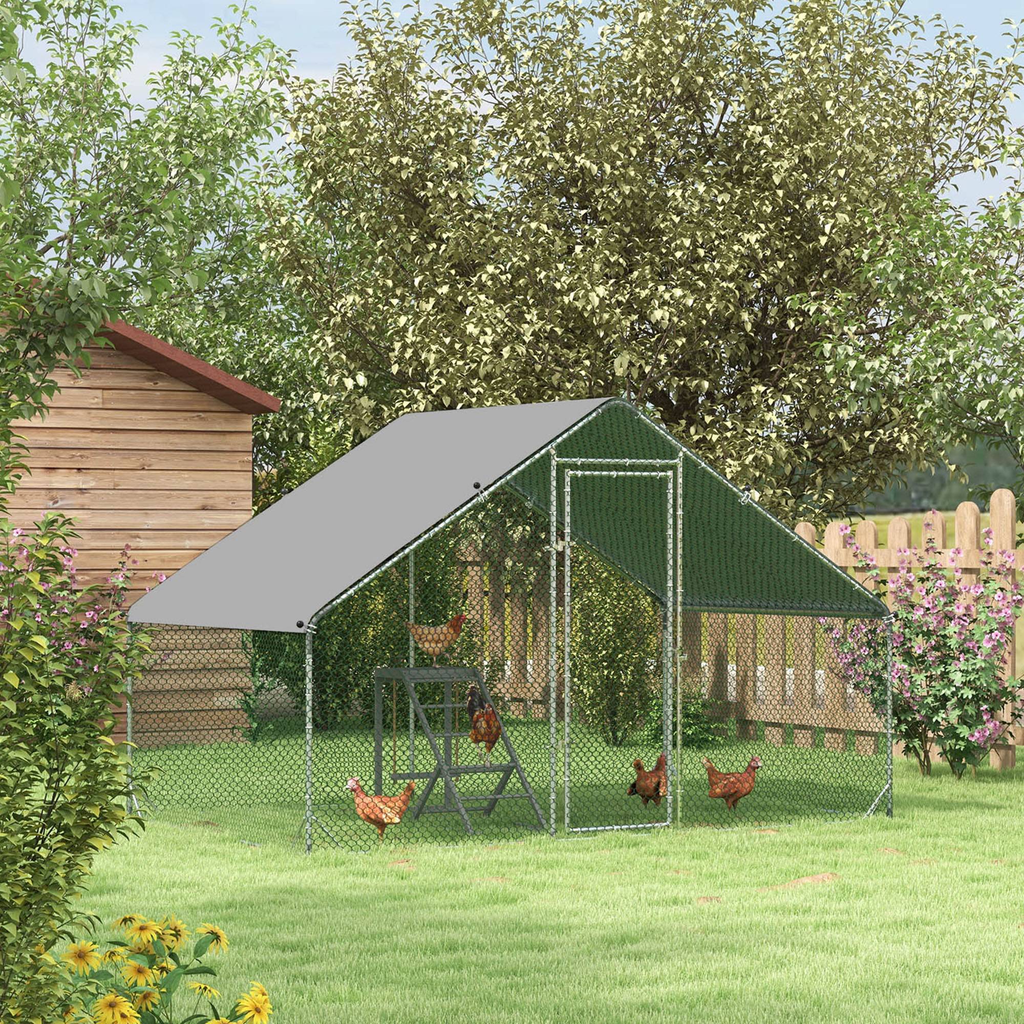 Enclos Poulailler Extérieur Acier Galvanisé 6m² Poules Lapins Toit Bâche 3x2x2m Argent - ComfortXL Pet Living - Image 8