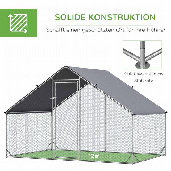 Enclos Poulailler Extérieur Acier Galvanisé 6m² Poules Lapins Toit Bâche 3x2x2m Argent - ComfortXL Pet Living - Image 6