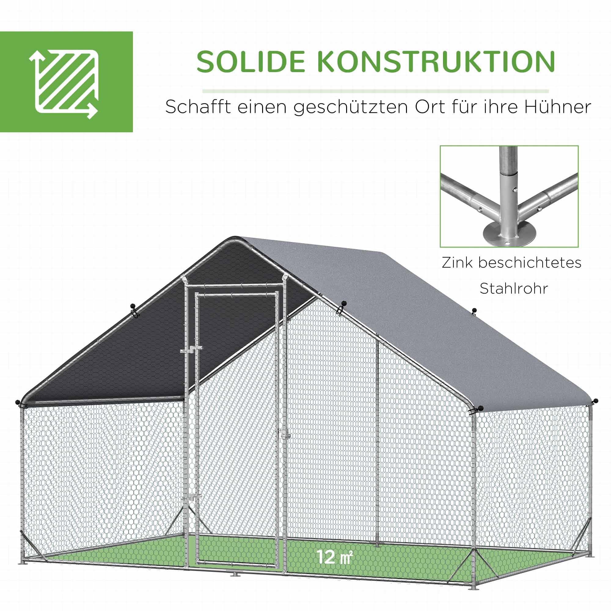 Enclos Poulailler Extérieur Acier Galvanisé 6m² Poules Lapins Toit Bâche 3x2x2m Argent - ComfortXL Pet Living - Image 6