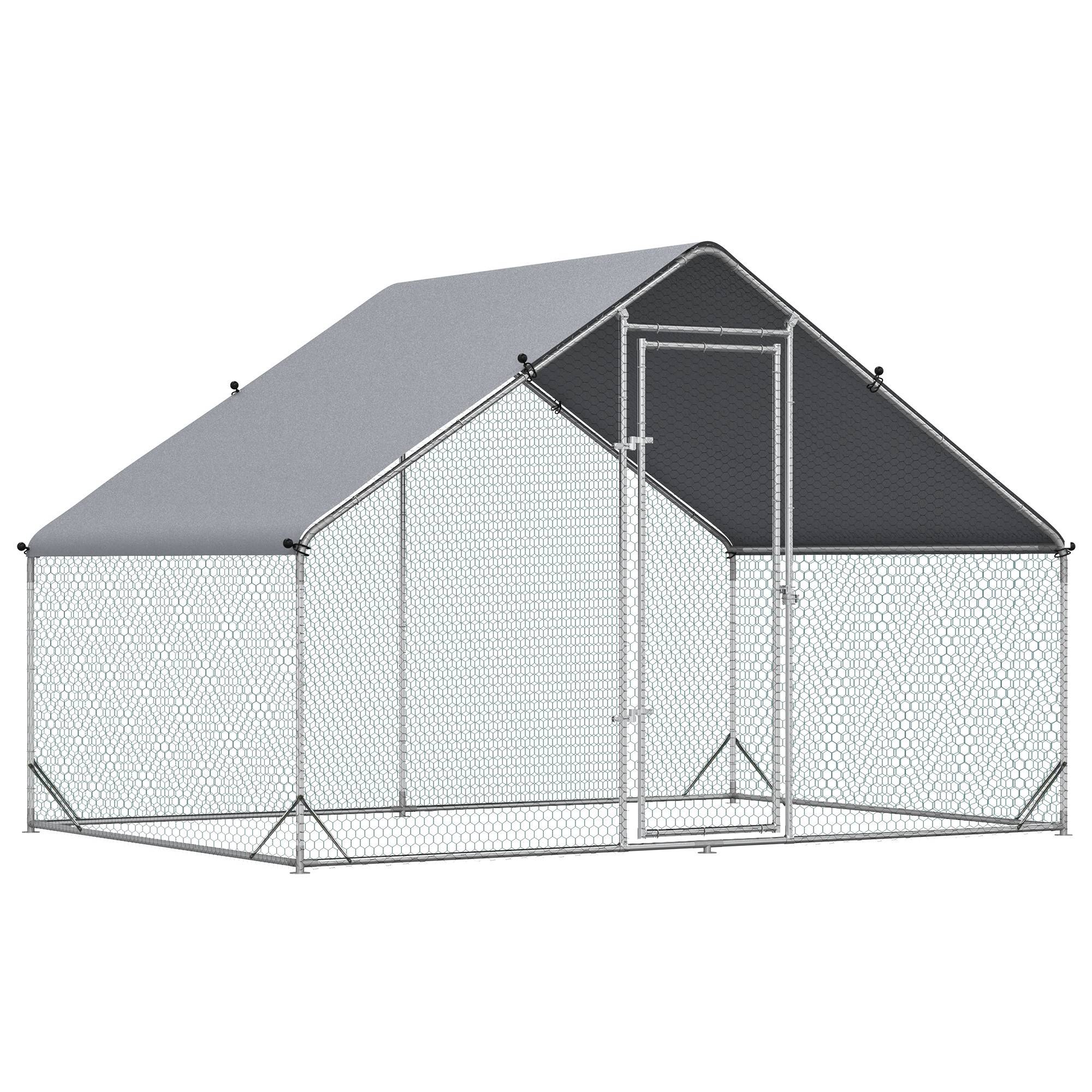 Enclos Poulailler Extérieur Acier Galvanisé 6m² Poules Lapins Toit Bâche 3x2x2m Argent - ComfortXL Pet Living - Image 2