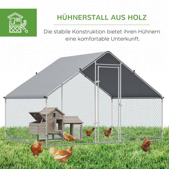 Enclos Poulailler Extérieur Acier Galvanisé 6m² Poules Lapins Toit Bâche 3x2x2m Argent - ComfortXL Pet Living - Image 5