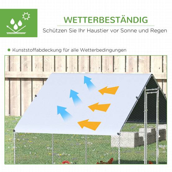 Enclos Poulailler Extérieur Acier Galvanisé 6m² Poules Lapins Toit Bâche 3x2x2m Argent - ComfortXL Pet Living - Image 4