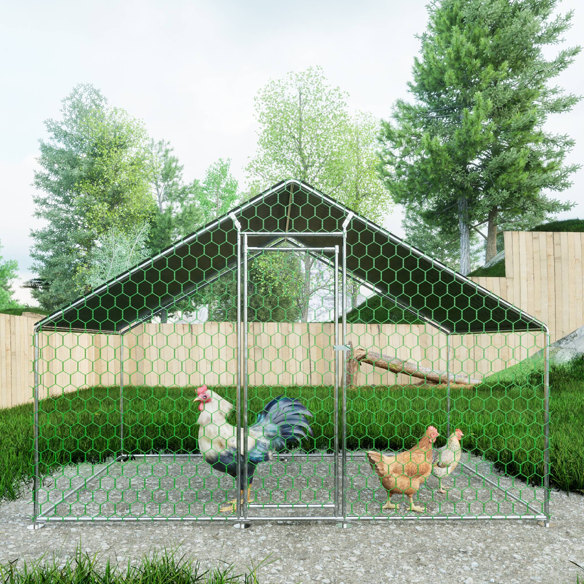 Enclos Poulailler Acier Galvanisé 6.06m² Poules Lapins Promenade Sécurisée 3x2x2m - ComfortXL Pet Living - Image 7