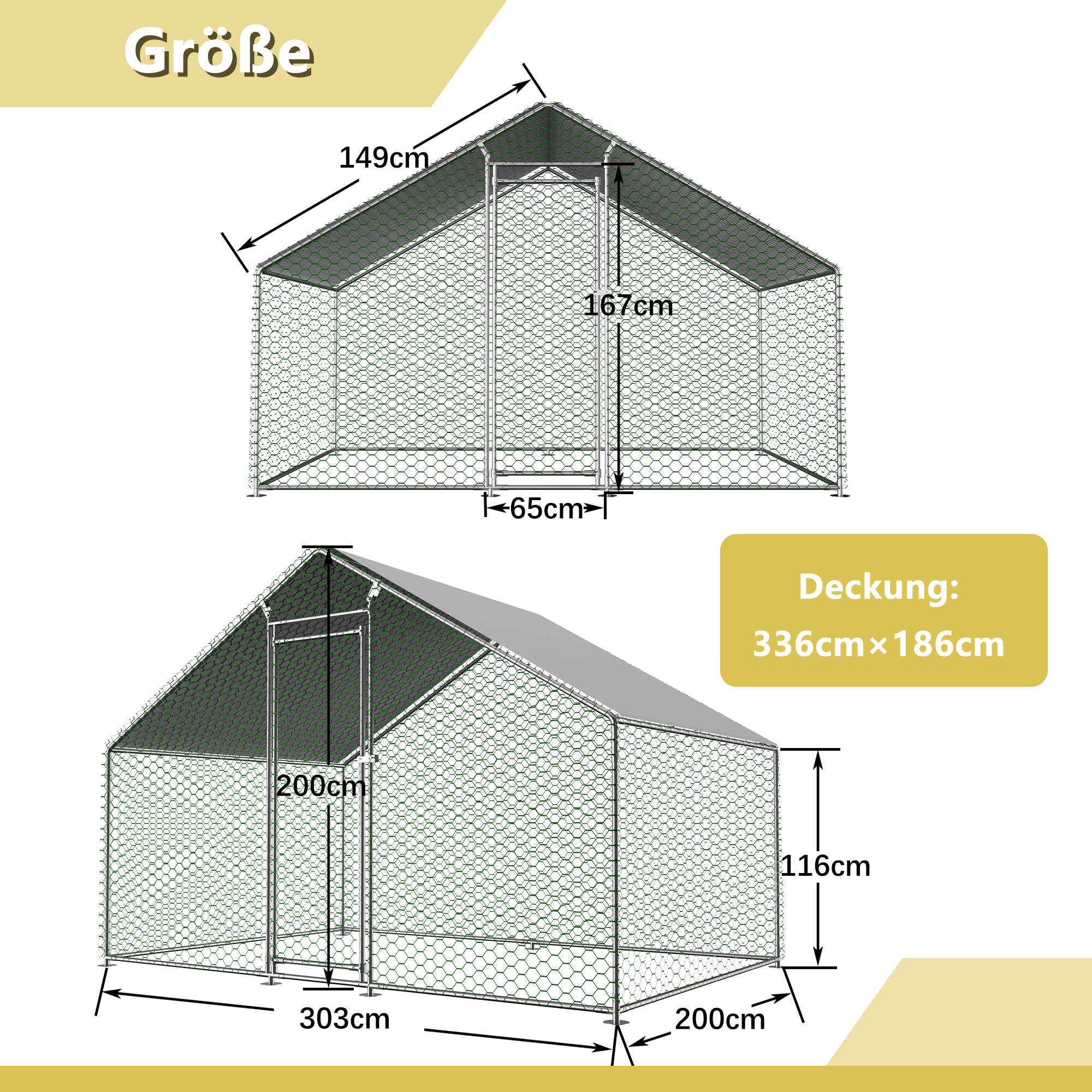 Enclos Poulailler Acier Galvanisé 6.06m² Poules Lapins Promenade Sécurisée 3x2x2m - ComfortXL Pet Living - Image 3