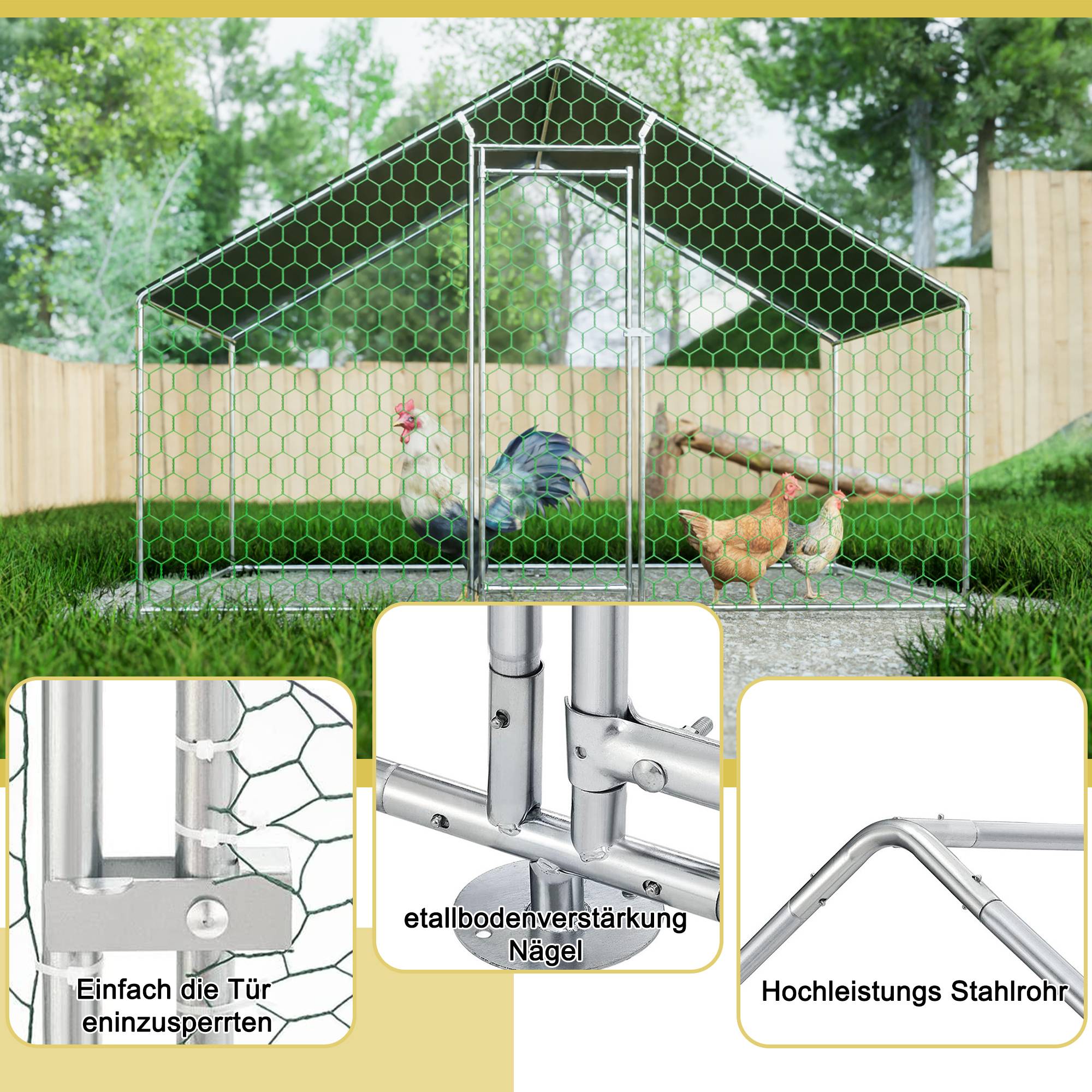Enclos Poulailler Acier Galvanisé 6.06m² Poules Lapins Promenade Sécurisée 3x2x2m - ComfortXL Pet Living - Image 4
