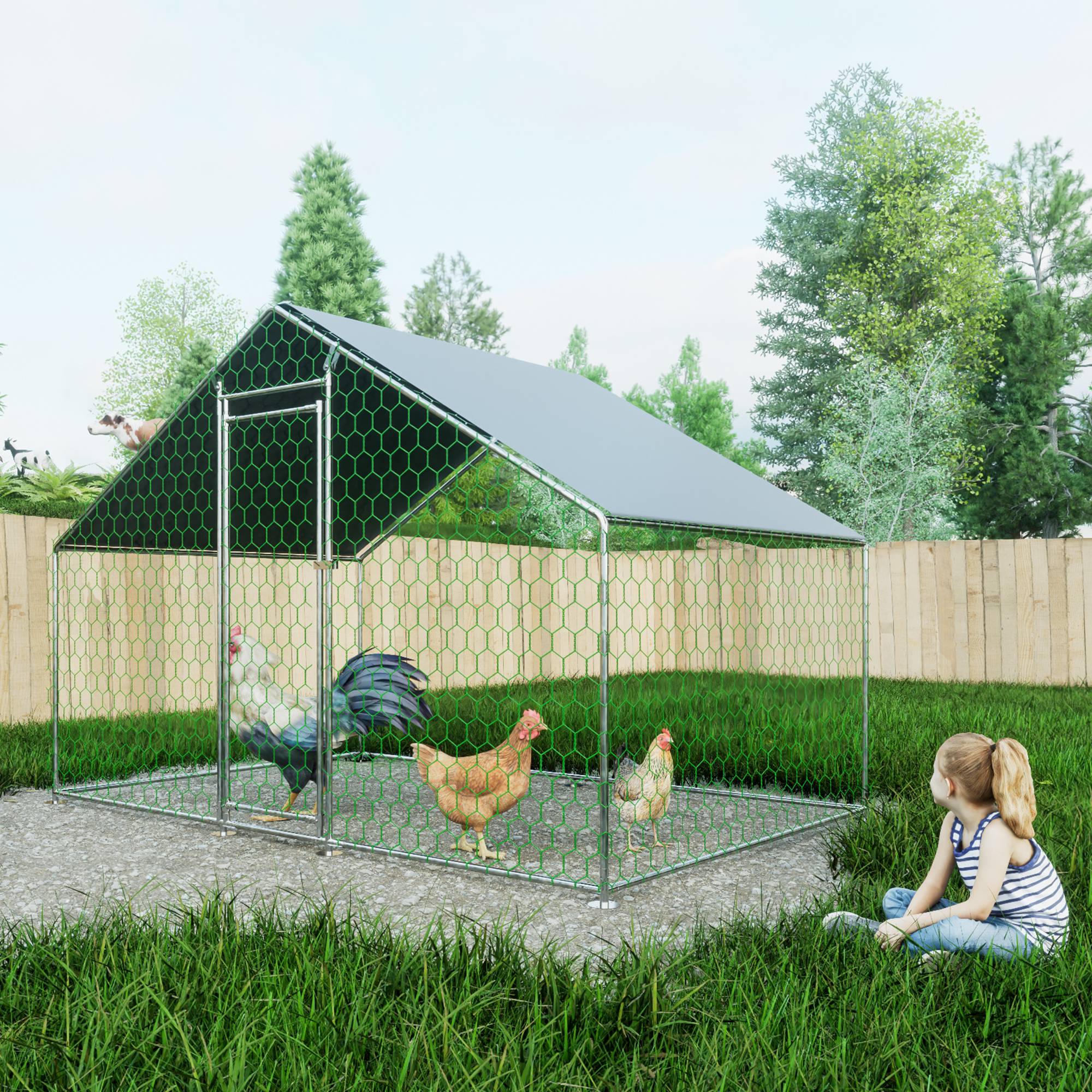 Enclos Poulailler Acier Galvanisé 6.06m² Poules Lapins Promenade Sécurisée 3x2x2m - ComfortXL Pet Living - Image 1