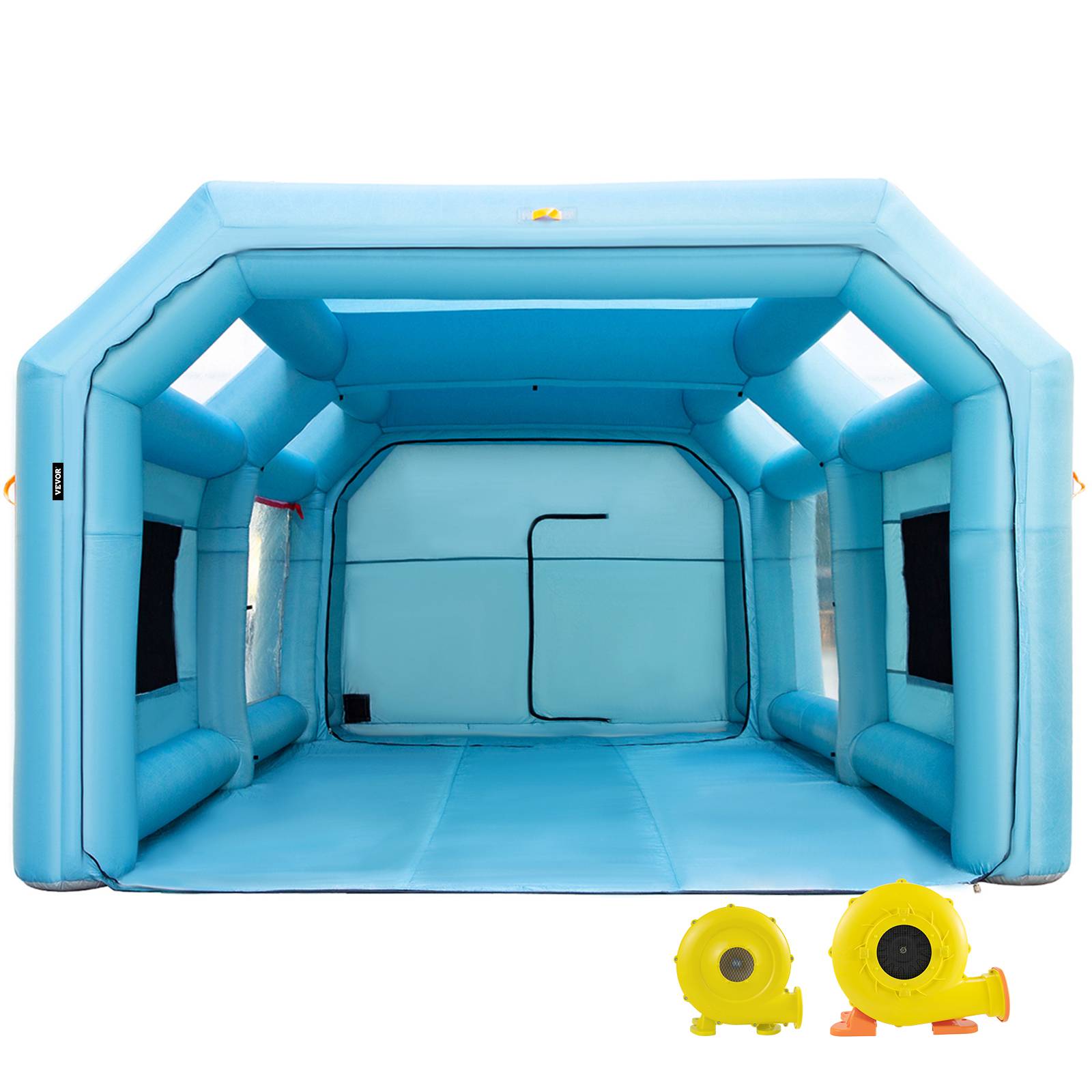 VEVOR Cabine peinture gonflable 7x4x2.5m, Oxford, 2 souffleurs, filtration, station de travail automobile. - Image 1