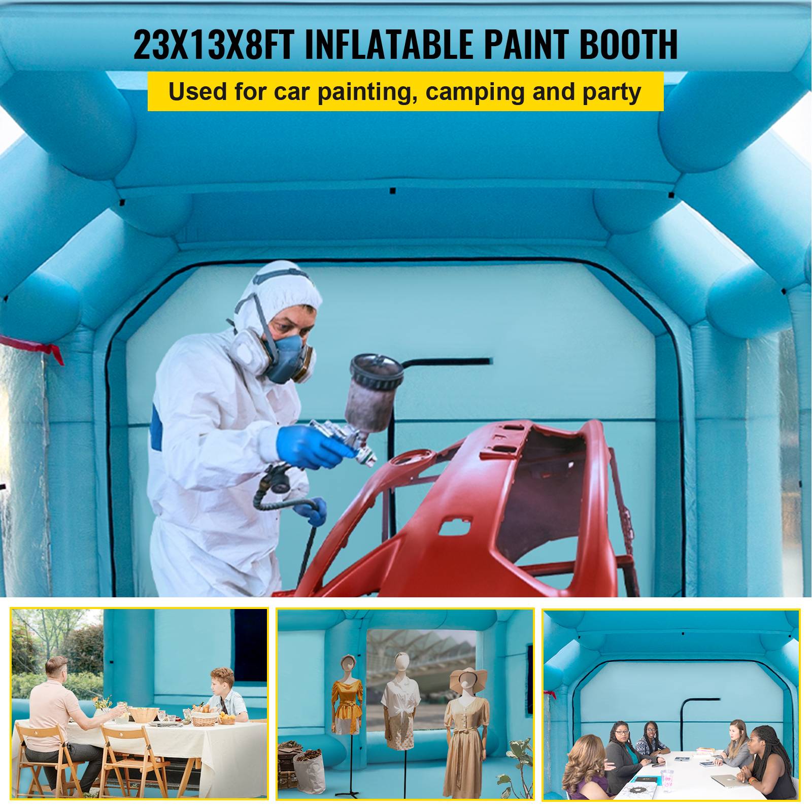 VEVOR Cabine peinture gonflable 7x4x2.5m, Oxford, 2 souffleurs, filtration, station de travail automobile. - Image 2