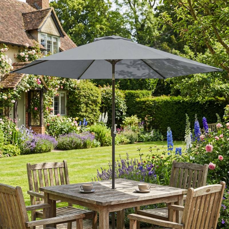 Parasol droit polyester jardin terrasse inclinable avec manivelle Ø295cm gris - ComfortXL Outdoor Living - Image 1