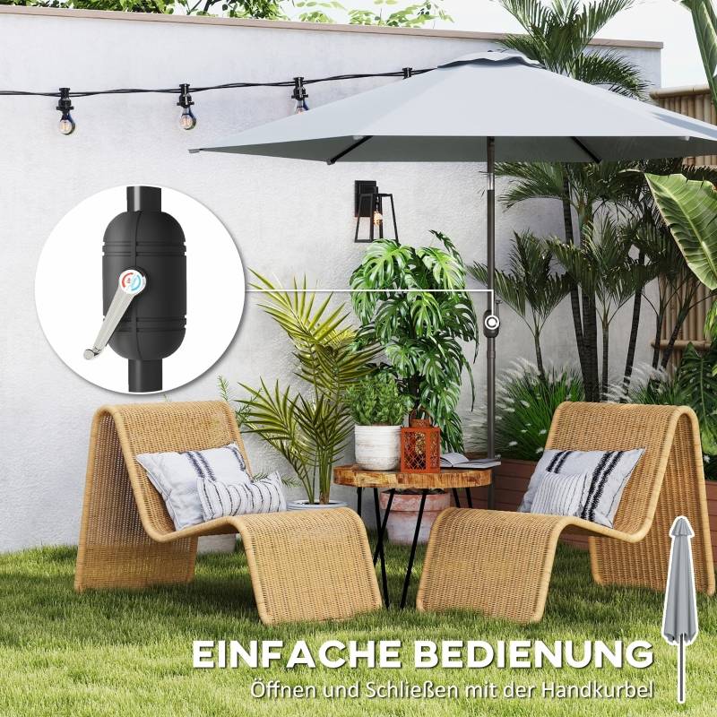 Parasol droit polyester jardin terrasse inclinable avec manivelle Ø295cm gris - ComfortXL Outdoor Living - Image 8