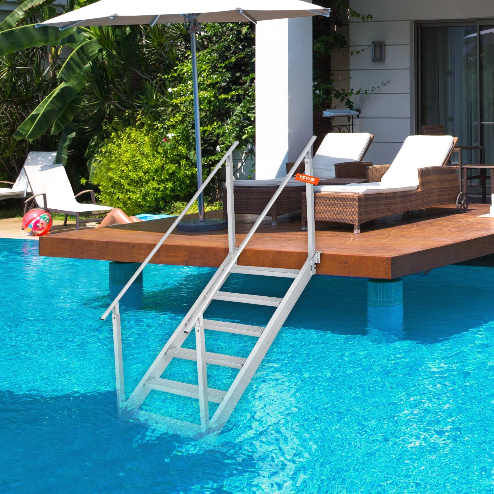 Vevor - VEVOR Echelle de ponton, hauteur réglable 109-130 cm, 6 marches aluminium, charge 226 kg. Pour bateaux, piscine. - Image 8