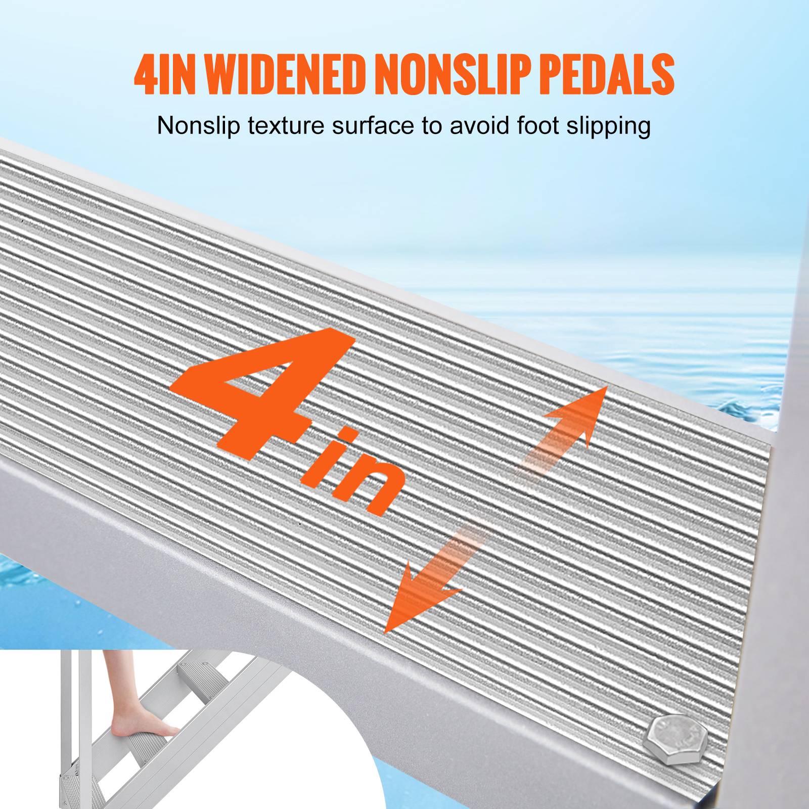 Vevor - VEVOR Echelle de ponton, hauteur réglable 109-130 cm, 6 marches aluminium, charge 226 kg. Pour bateaux, piscine. - Image 4