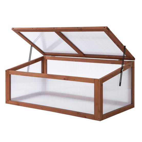 Mini Serre de jardin bois polycarbonate pour semis avec toit ouvrant 100x65x40cm - ComfortXL Outdoor Living - Image 1