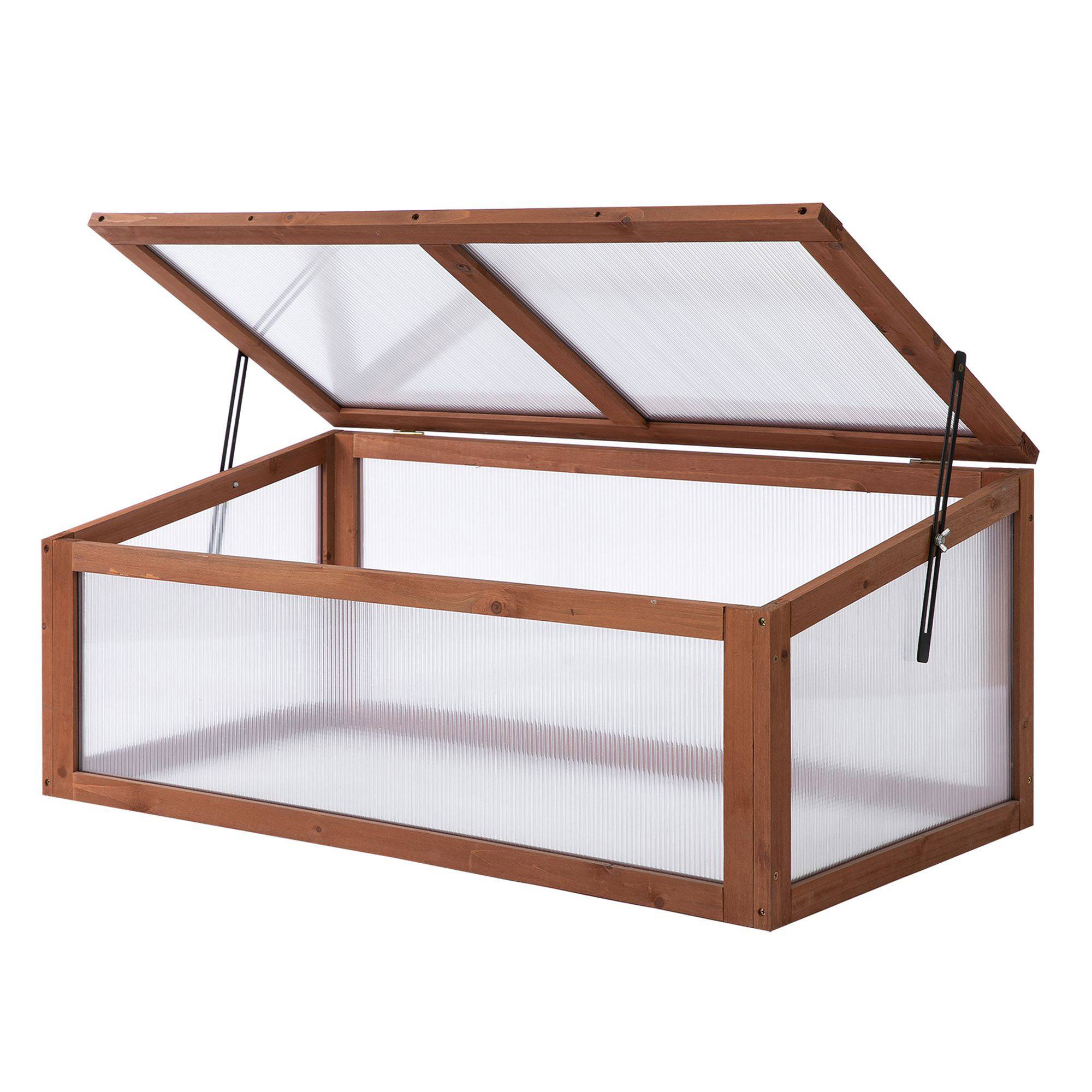Mini Serre de jardin bois polycarbonate pour semis avec toit ouvrant 100x65x40cm - ComfortXL Outdoor Living