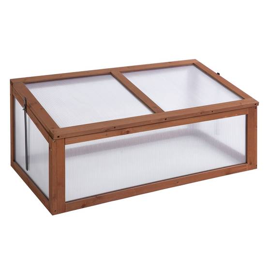Mini Serre de jardin bois polycarbonate pour semis avec toit ouvrant 100x65x40cm - ComfortXL Outdoor Living - Image 2