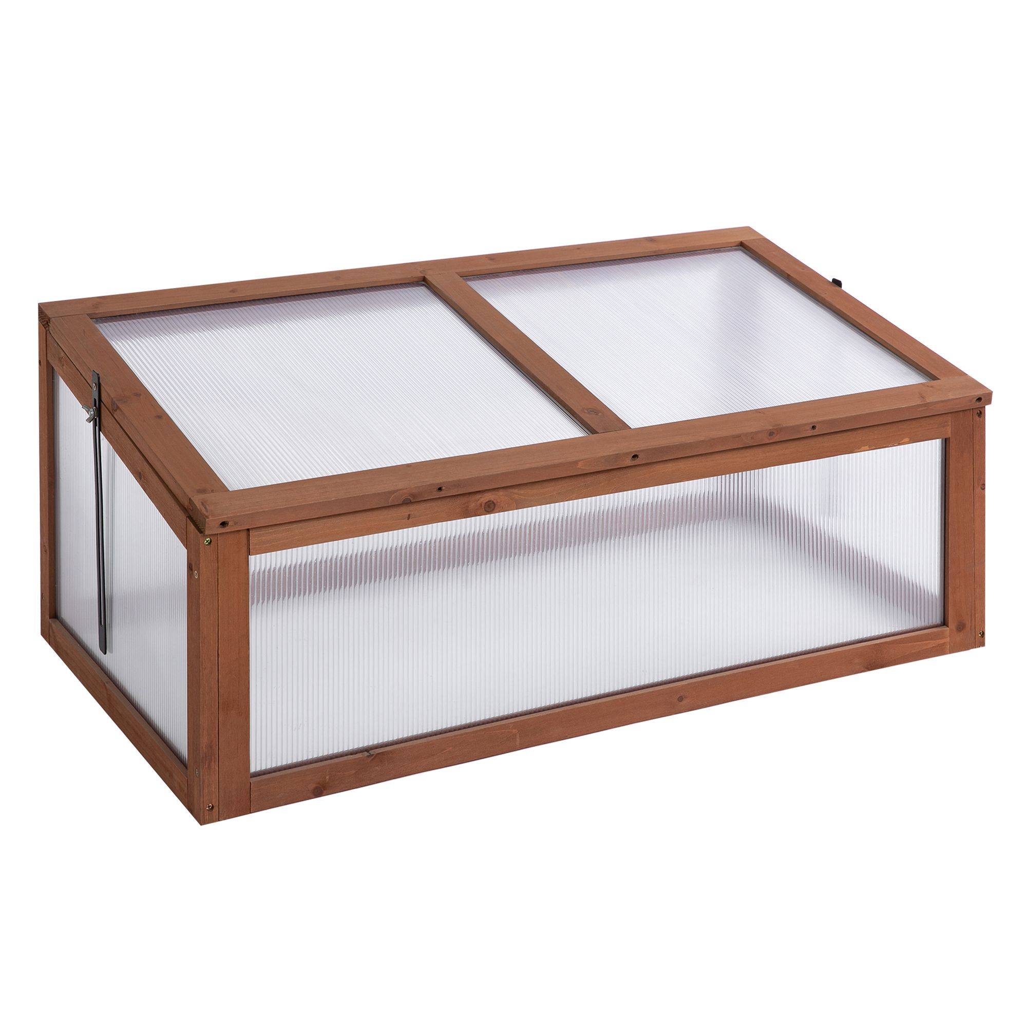 Mini Serre de jardin bois polycarbonate pour semis avec toit ouvrant 100x65x40cm - ComfortXL Outdoor Living - Image 2