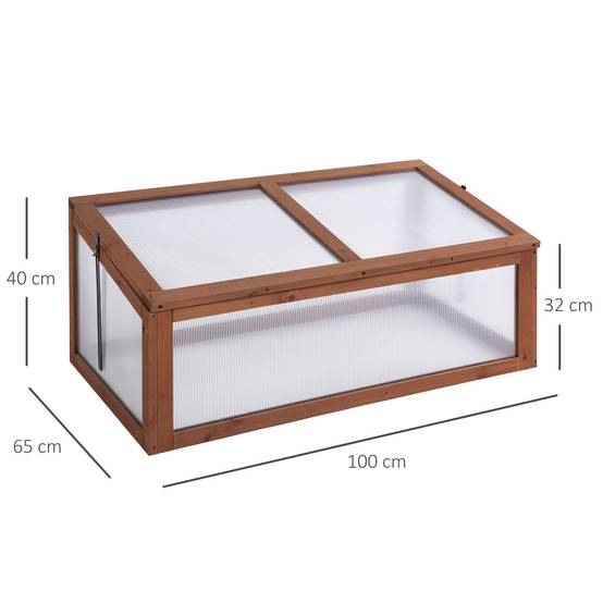 Mini Serre de jardin bois polycarbonate pour semis avec toit ouvrant 100x65x40cm - ComfortXL Outdoor Living - Image 5