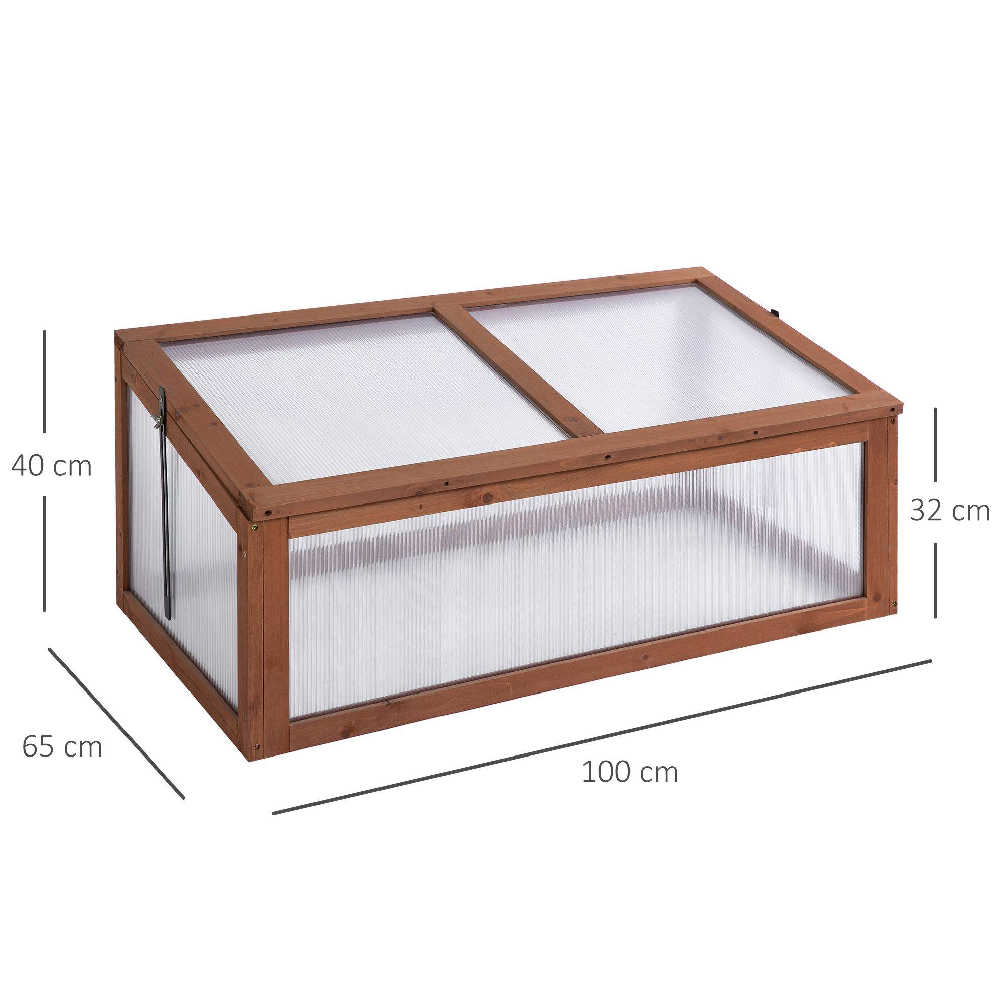 Mini Serre de jardin bois polycarbonate pour semis avec toit ouvrant 100x65x40cm - ComfortXL Outdoor Living - Image 5