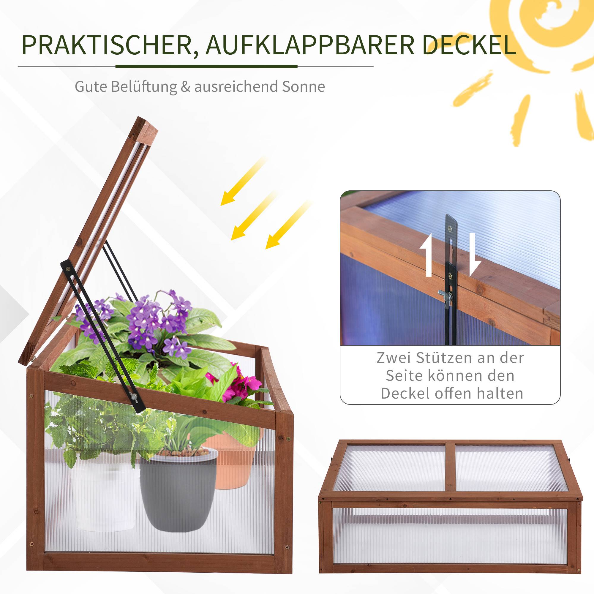 Mini Serre de jardin bois polycarbonate pour semis avec toit ouvrant 100x65x40cm - ComfortXL Outdoor Living - Image 8