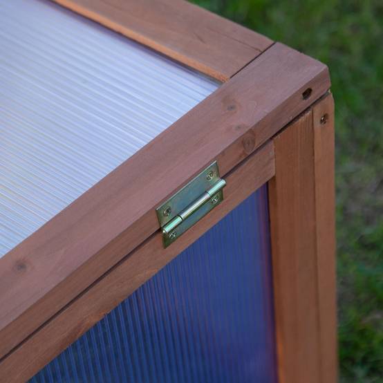 Mini Serre de jardin bois polycarbonate pour semis avec toit ouvrant 100x65x40cm - ComfortXL Outdoor Living - Image 9