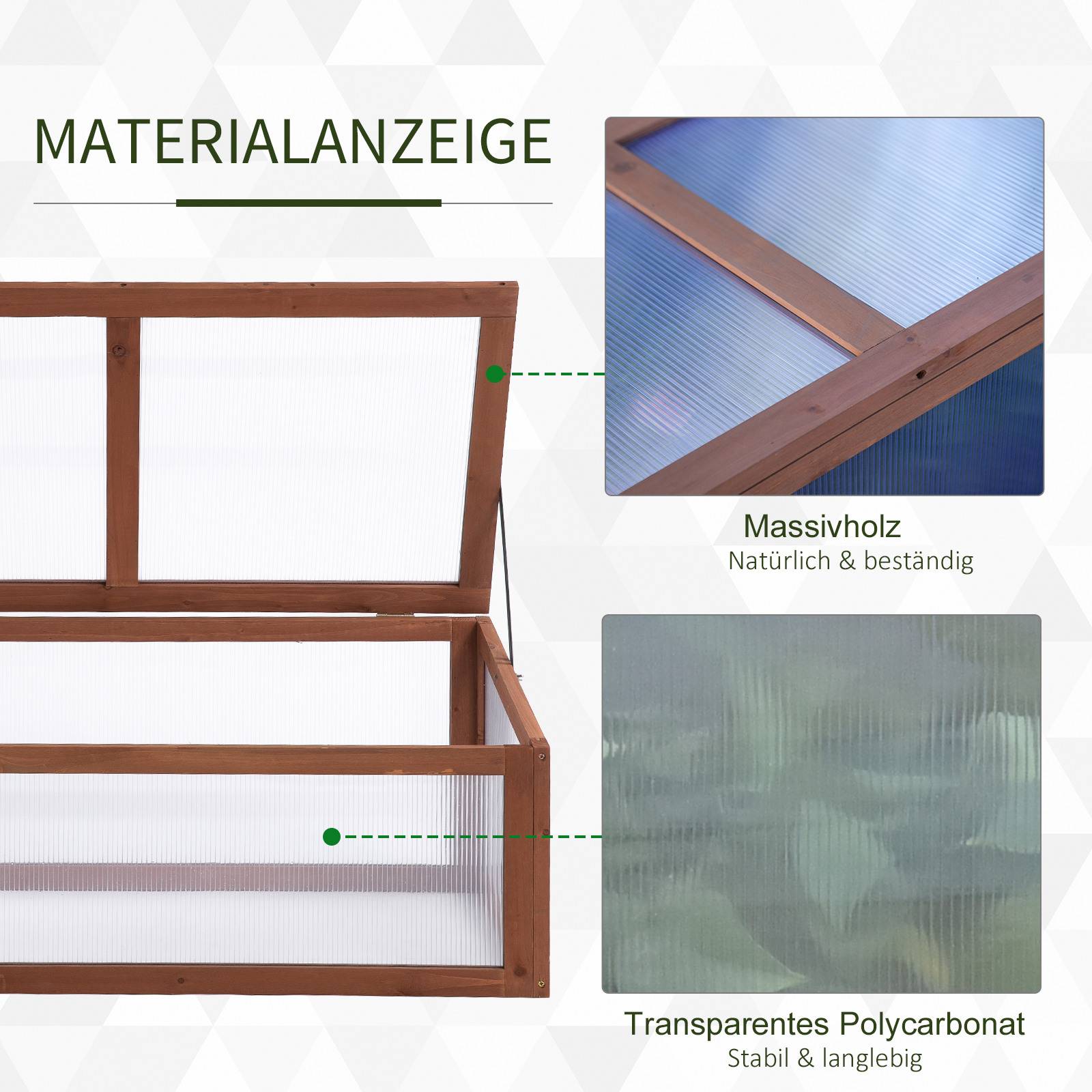 Mini Serre de jardin bois polycarbonate pour semis avec toit ouvrant 100x65x40cm - ComfortXL Outdoor Living - Image 7