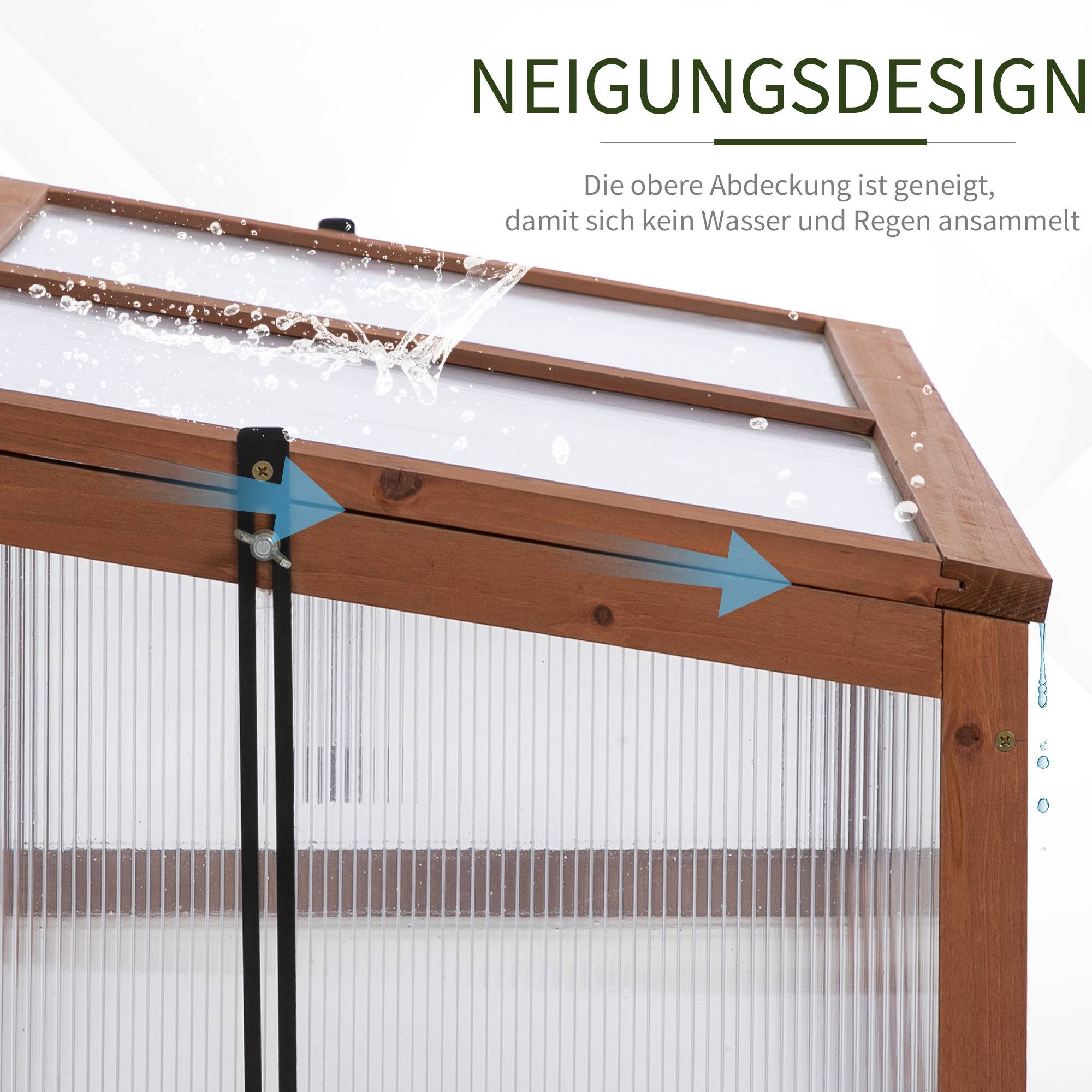 Mini Serre de jardin bois polycarbonate pour semis avec toit ouvrant 100x65x40cm - ComfortXL Outdoor Living - Image 6